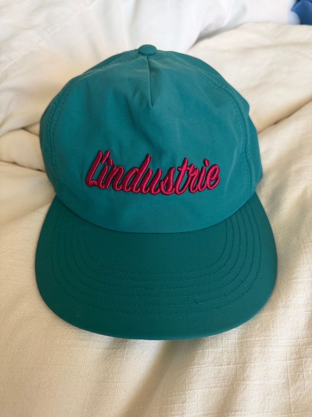 Teal Baseball Cap with Pink Script